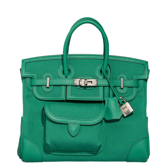 Birkin 25 Cargo Toile Geoland / Swift Vert Vertigo Palladium Hardware Stamp W 2024