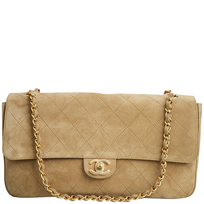 Maxi Flap Bag Suede Calfskin 
Dark Beige