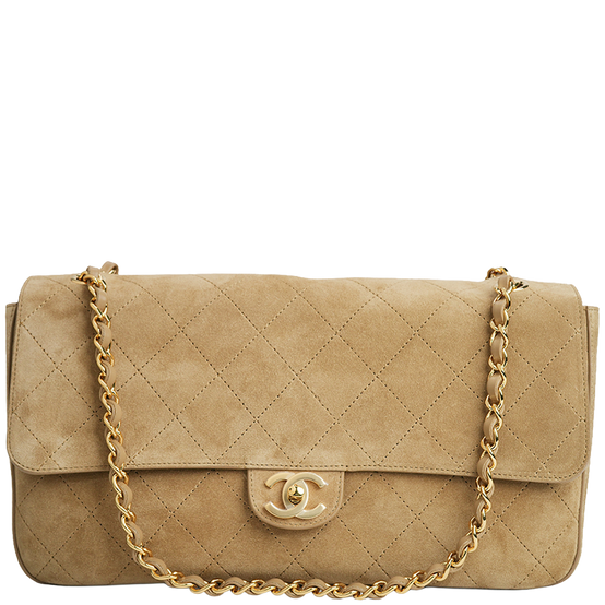 Maxi Flap Bag Suede Calfskin 
Dark Beige