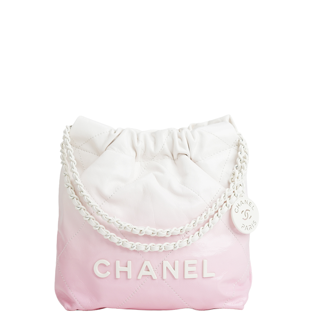 Chanel Mini 22 Bag Pink and White Ombre Calfskin White Hardware