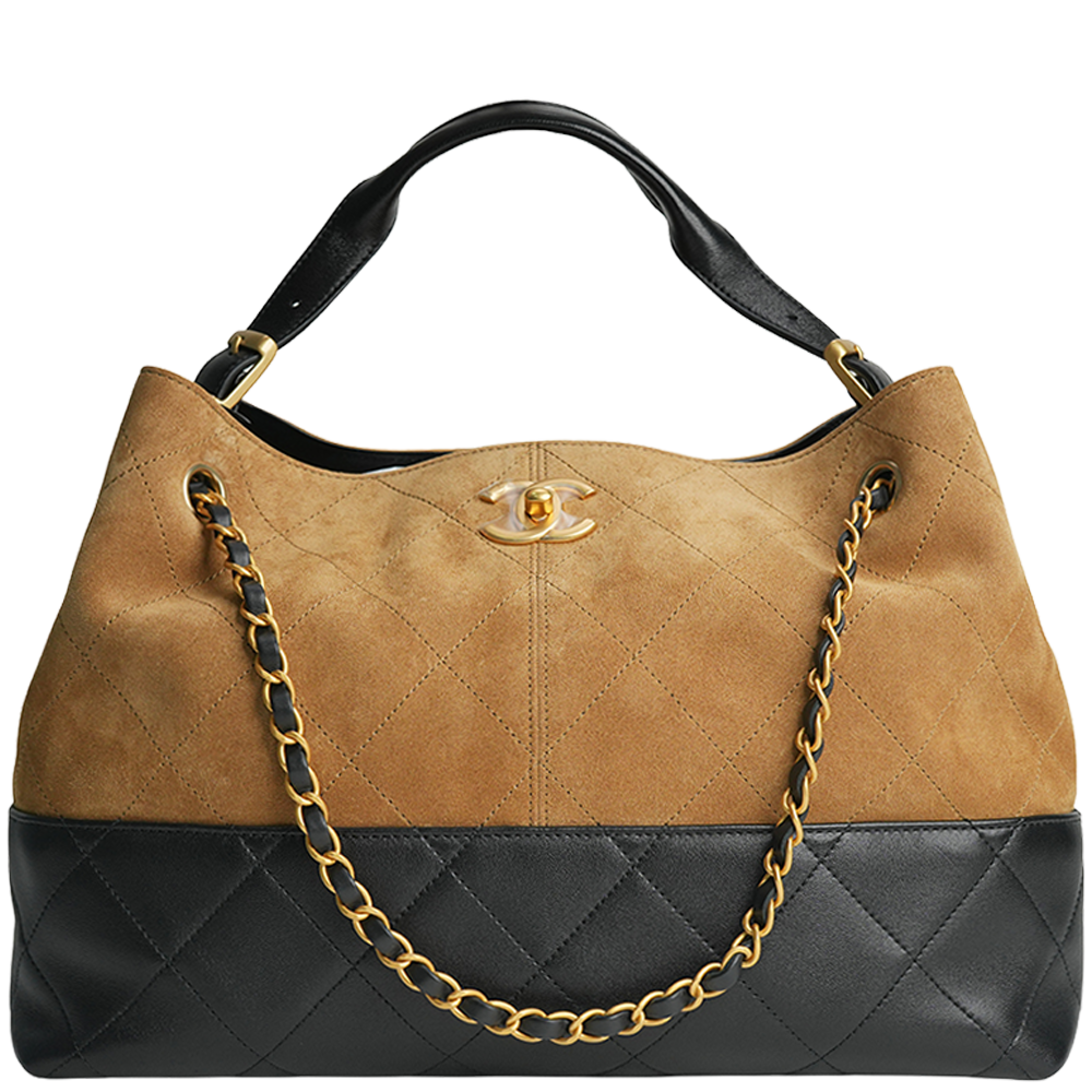 Chanel 25A Suede and Shiny Lambskin Beige and Black