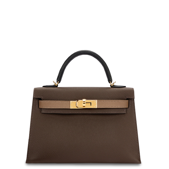 Mini Kelly Tricolor Epsom Ecorce/Etoupe/Noir Gold Hardware Stamp B 2023