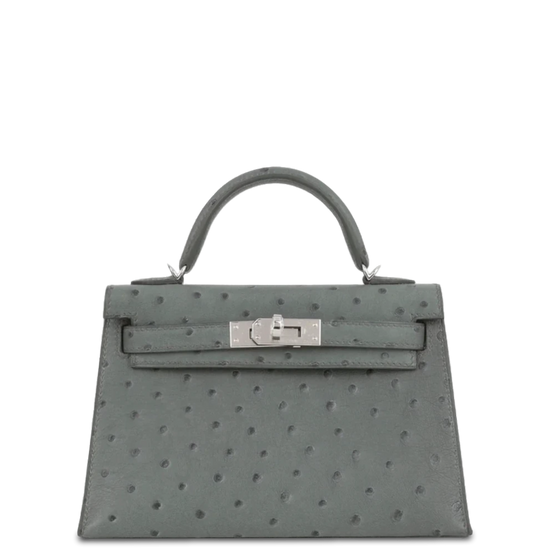 Mini Kelly Ostrich Vert Amande Palladium Hardware Stamp G 2026