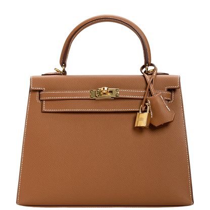 Kelly 25 Sellier Epsom Gold, Gold Hardware Stamp K 2025