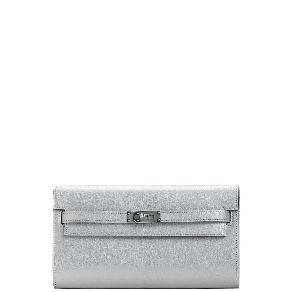 Kelly To Go Wallet Chèvre CHamkilight Argent Permabrass Hardware