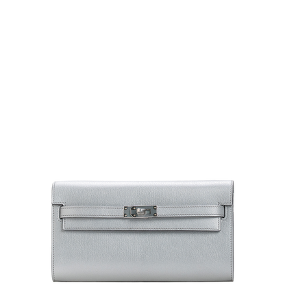 Kelly To Go Wallet Chèvre CHamkilight Argent Permabrass Hardware