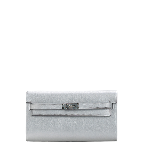 Kelly To Go Wallet Chèvre CHamkilight Argent Permabrass Hardware